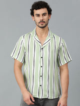 Kotty Men Cuban Collar Striped Casual Shirt