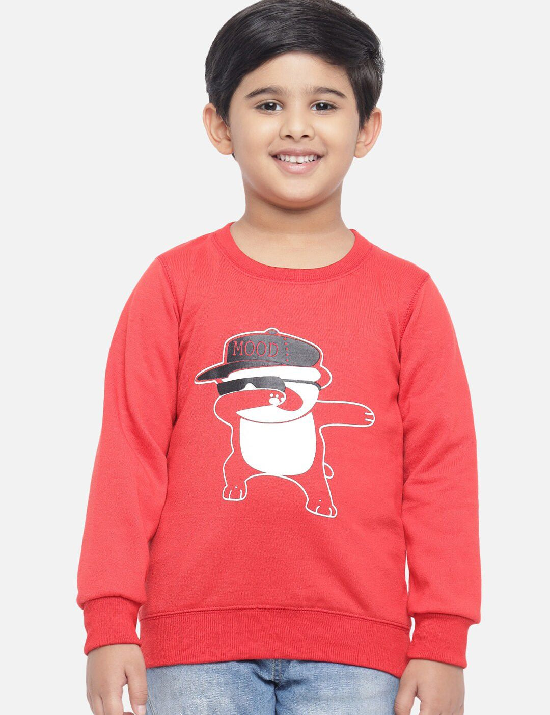 Kotty Boys Red Printed Fleece Sweatshirt