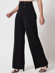 Kotty Women Black Relaxed Straight Fit High-Rise Easy Wash Trousers