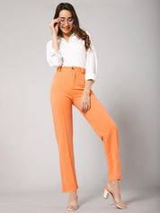 Kotty Women Relaxed Straight Leg Straight Fit High-Rise Easy Wash Trousers