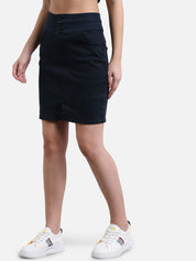 Kotty Women Navy Blue Solid Denim Pencil Skirt