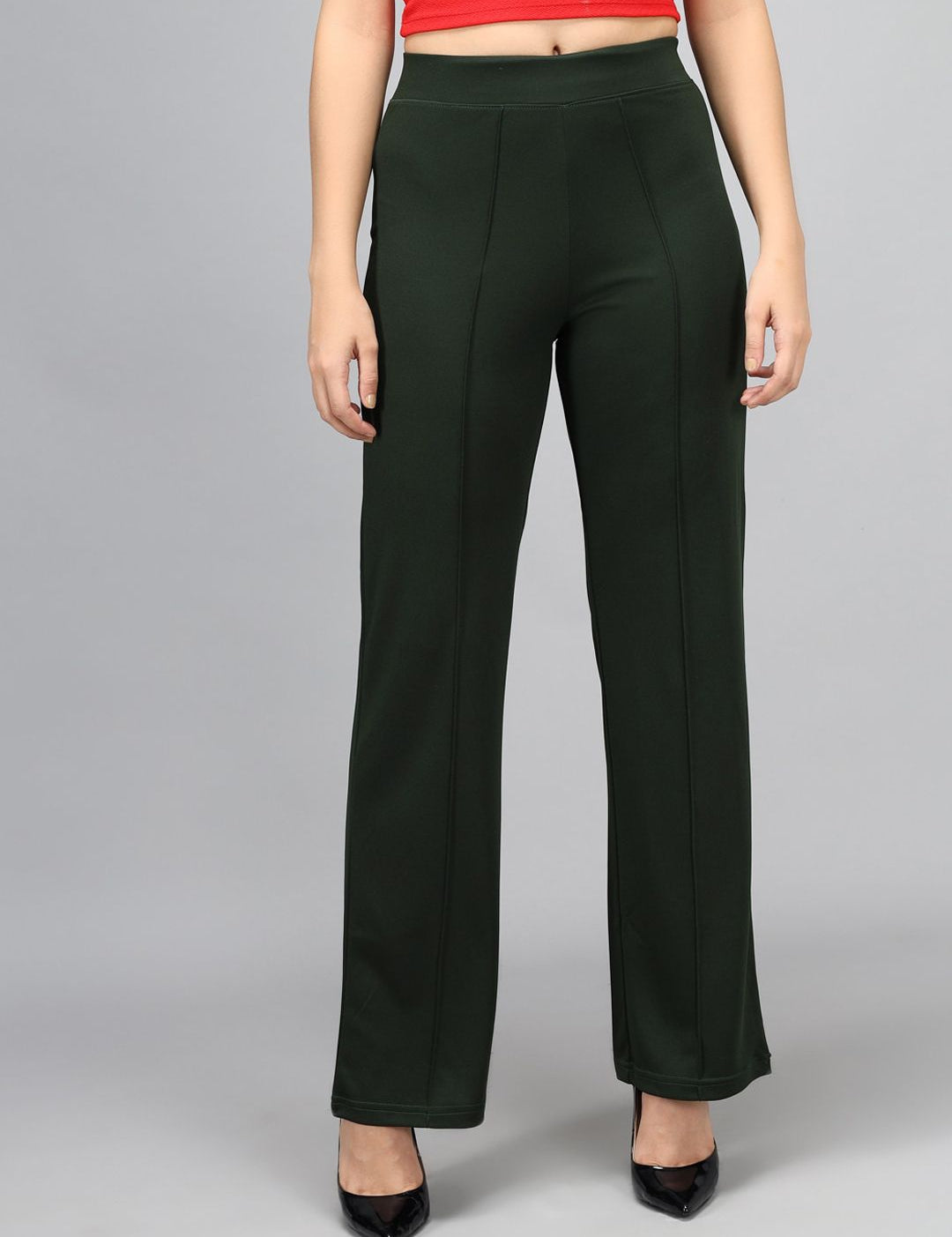 Kotty Women Green High-Rise Bootcut Trousers