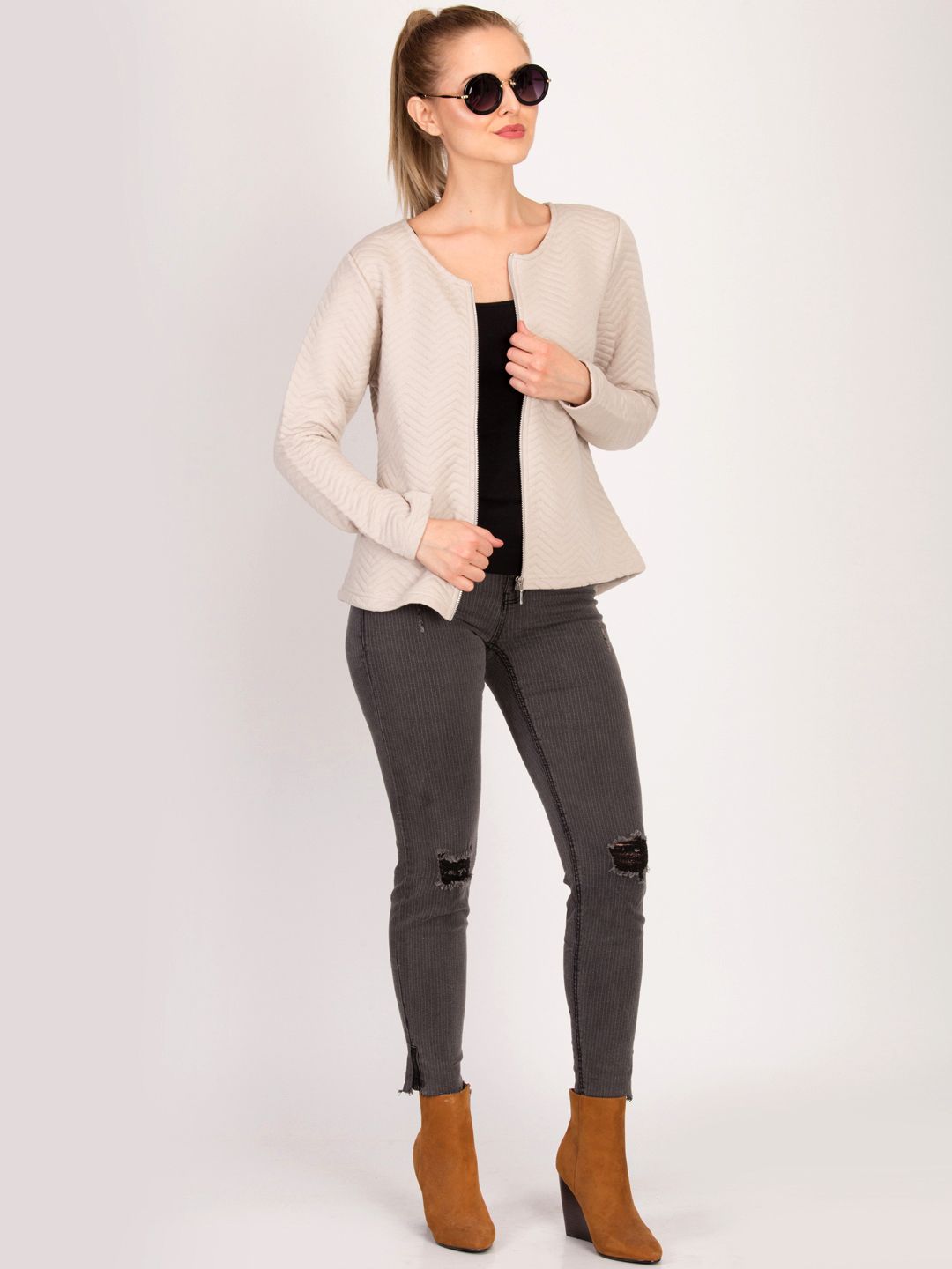 Kotty Women Pink Self Design Open Front Jacket