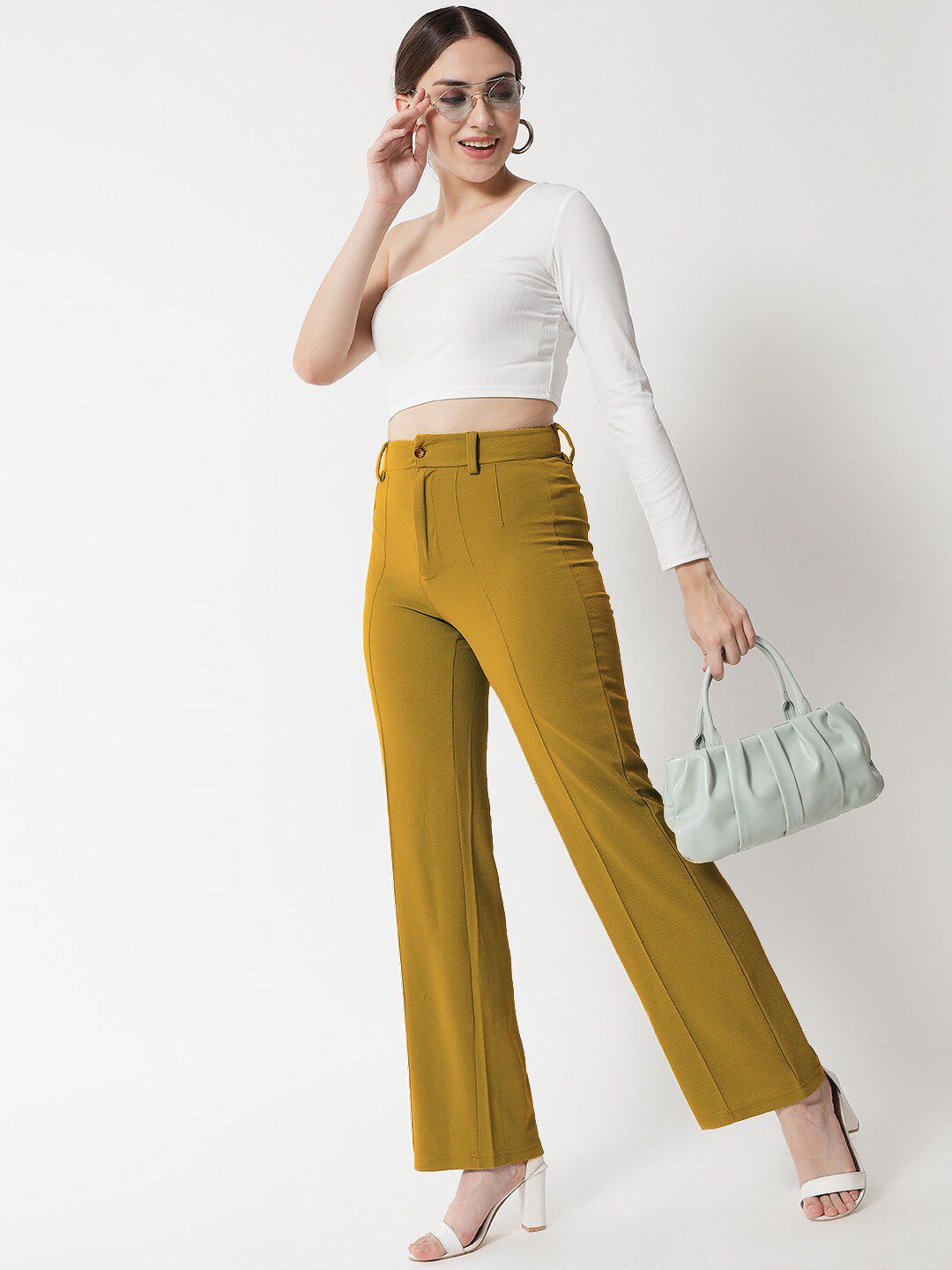 KOTTY BIZwear Women Brown Relaxed Straight Fit High-Rise Easy Wash Trousers