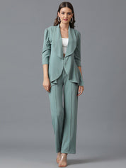 KOTTY BIZwear Sea Green Shawl Neck Coat With Trousers