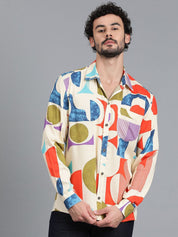 Kotty New Relaxed Fit Abstract Printed Cutaway Collar Casual Shirt