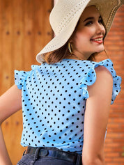 Kotty Polka Dot Printed Flutter Sleeves Crepe Top
