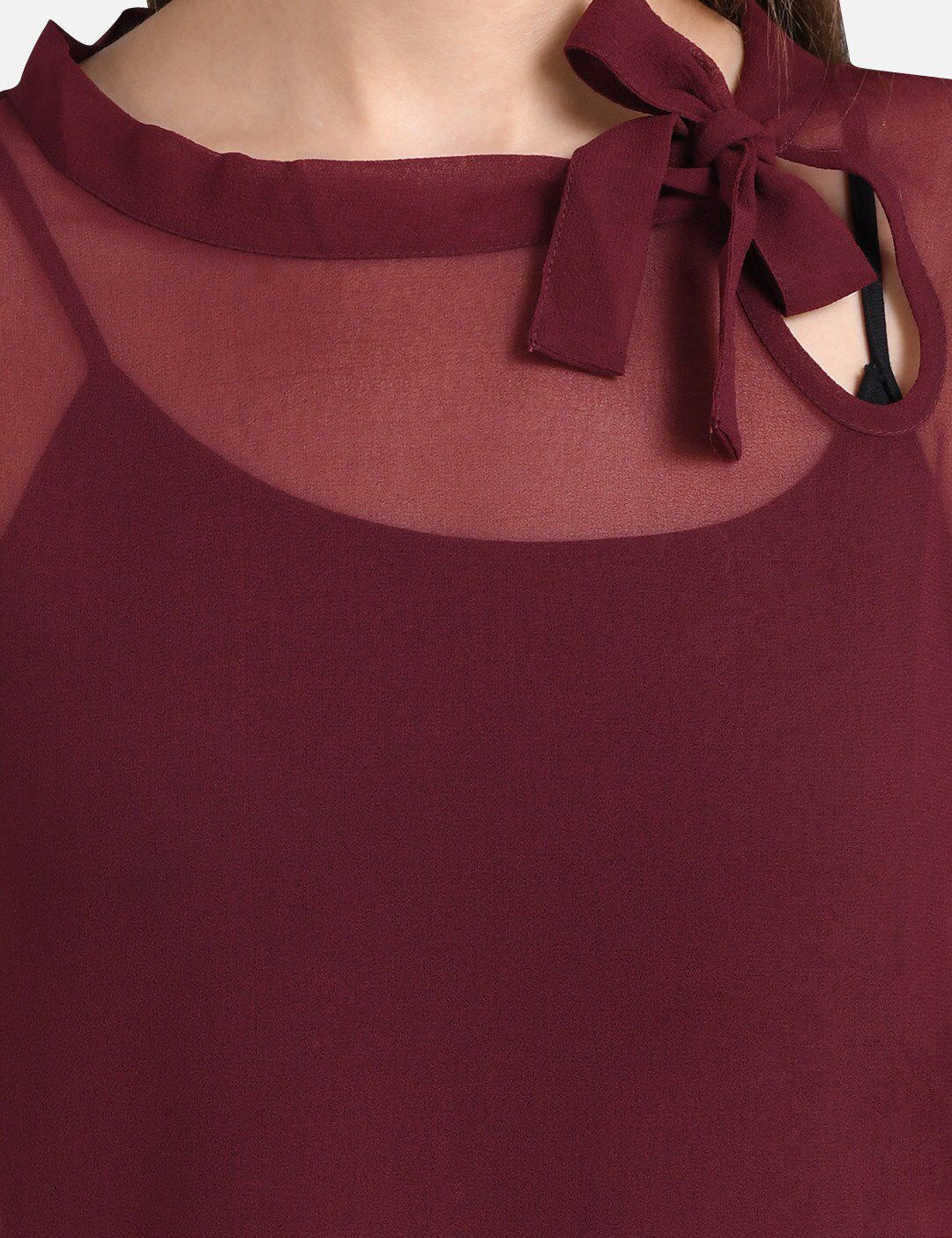 Kotty Women Maroon Solid Pure Cotton Top