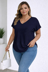Plus Size Stylish Navy Blue Loose-Fit Women’s Tops