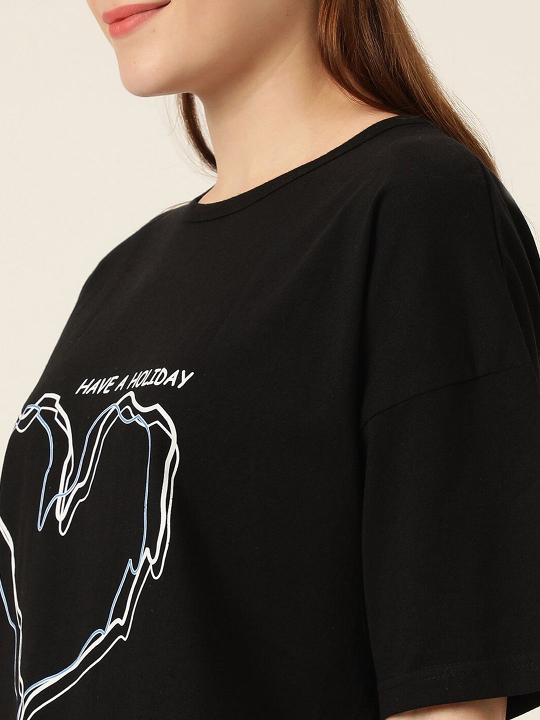 KOTTY Basics Graphic Printed Round Neck Drop-Shoulder Sleeves Oversized T-shirt