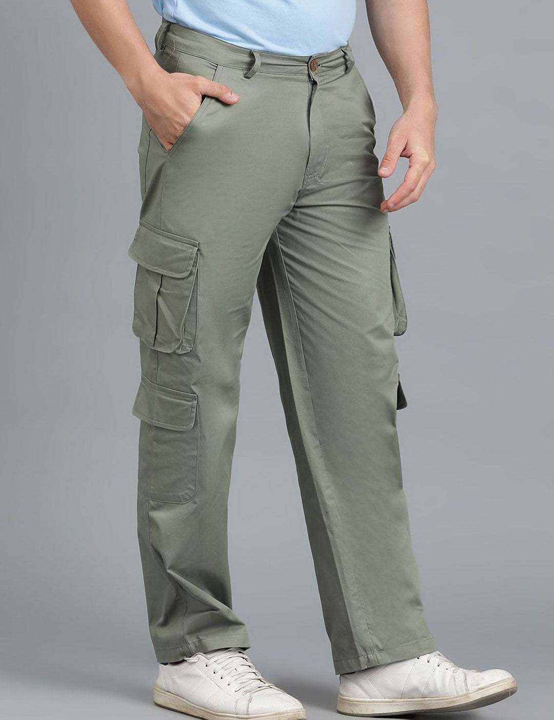 Kotty Men Relaxed Low-Rise Easy Wash Cargos Trousers