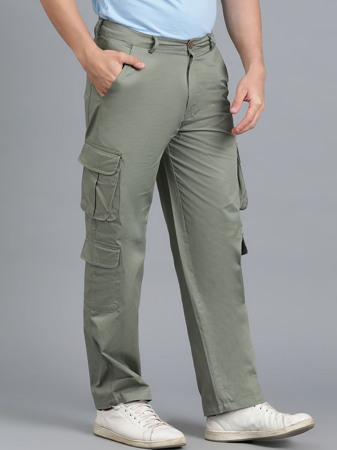 Kotty Men Relaxed Low-Rise Easy Wash Cargos Trousers