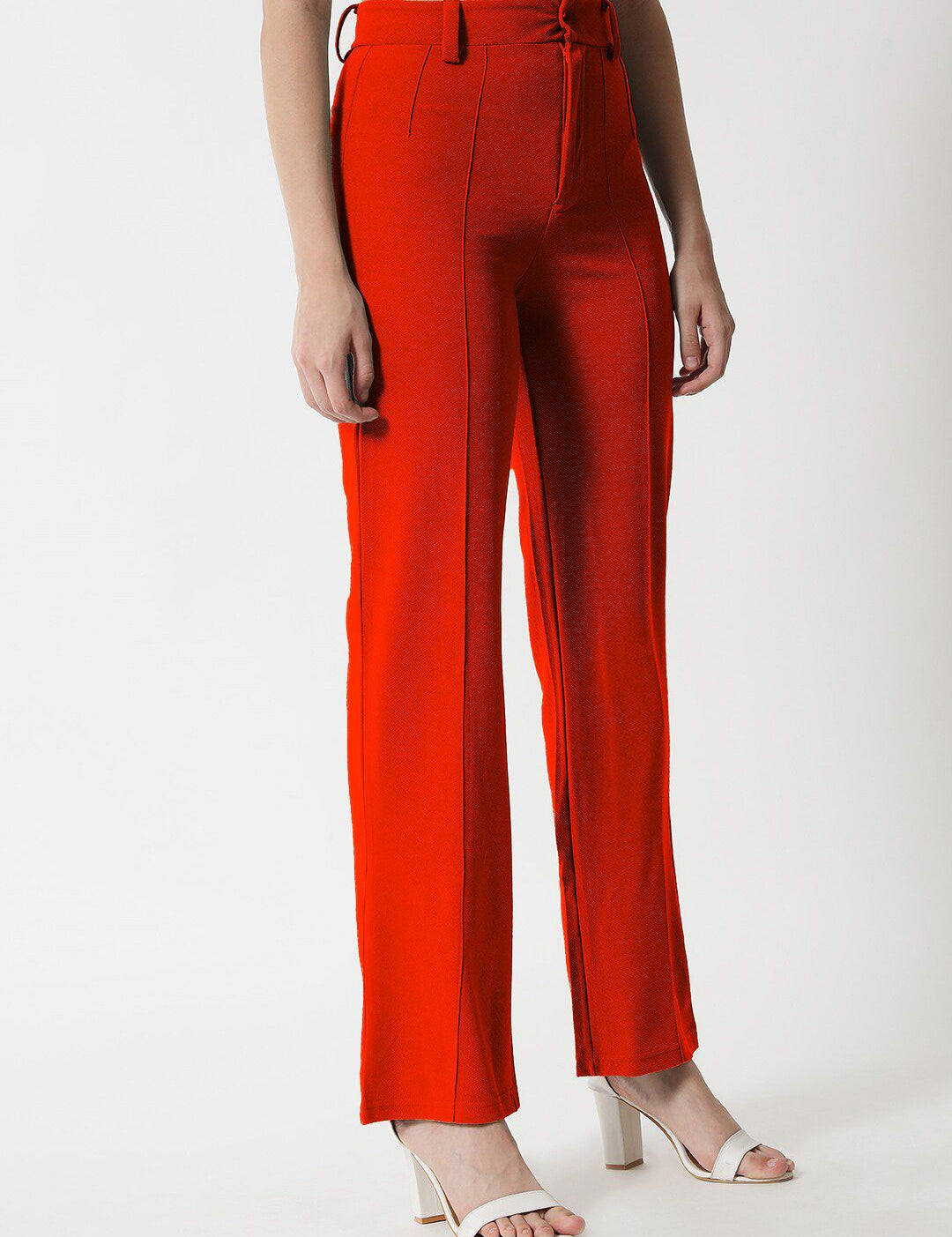 KOTTY BIZwear Women Orange Relaxed Straight Fit High-Rise Easy Wash Trousers