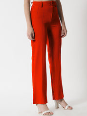 KOTTY BIZwear Women Orange Relaxed Straight Fit High-Rise Easy Wash Trousers