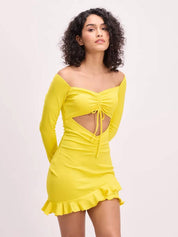 Kotty Women Solid Off-Shoulder Cut-Outs Bodycon Dress