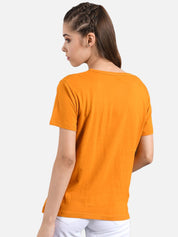 Kotty Orange & White Graphic Printed Round Neck Regular Fit Cotton Casual T-Shirt