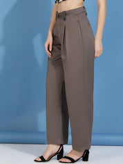 Kotty Women Relaxed Straight Fit High-Rise Easy Wash Pleated Parallel Trousers