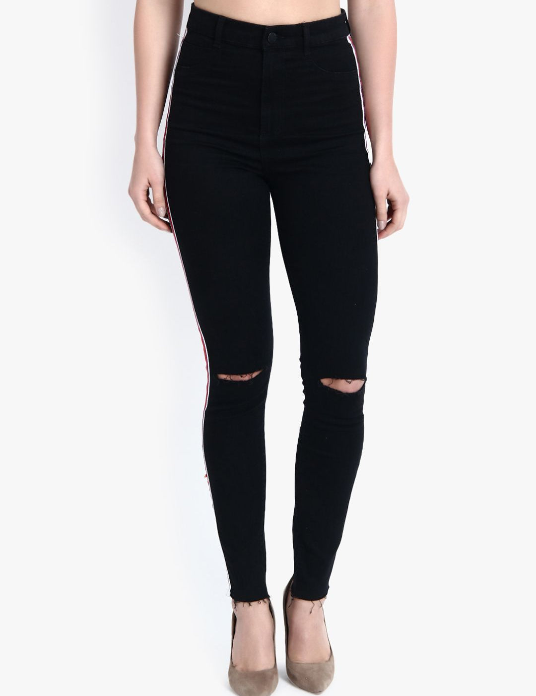 Kotty Women Black Skinny Fit High-Rise Slash Knee Stretchable Jeans