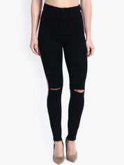 Kotty Women Black Skinny Fit High-Rise Slash Knee Stretchable Jeans