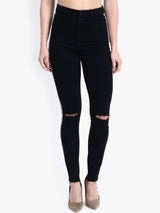 Kotty Women Black Skinny Fit High-Rise Slash Knee Stretchable Jeans