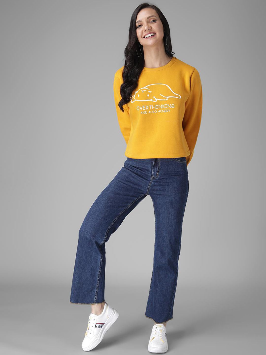 Kotty Women Yellow Printed Sweatshirt