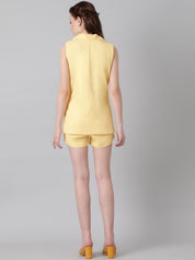 Kotty Yellow Notched Lapel Collar Blazer With Shorts