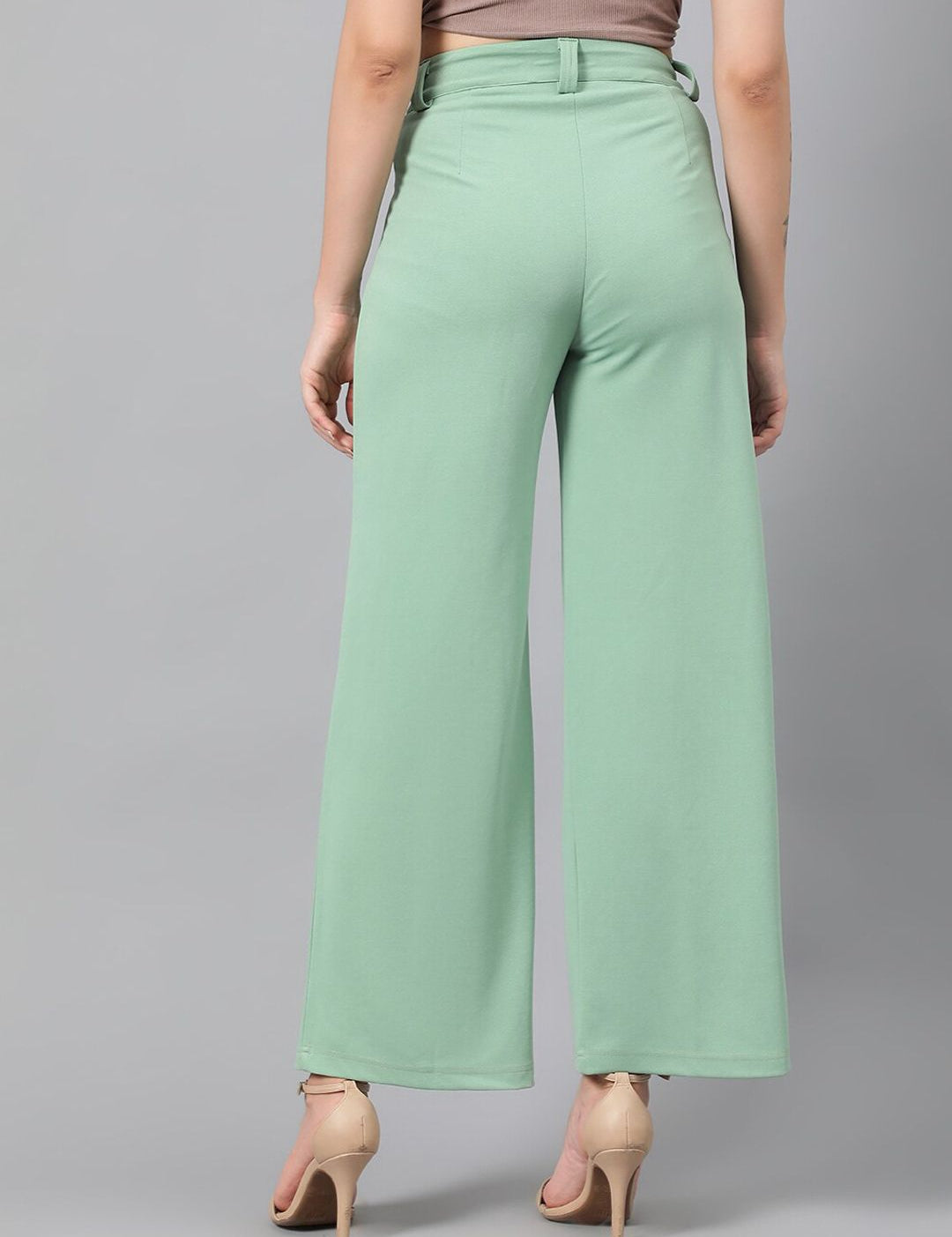 Kotty Women Green Relaxed Straight Leg Fit High-Rise Easy Wash Pleated Parallel Trousers