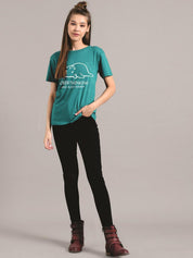 Kotty Women Green Printed Round Neck T-shirt