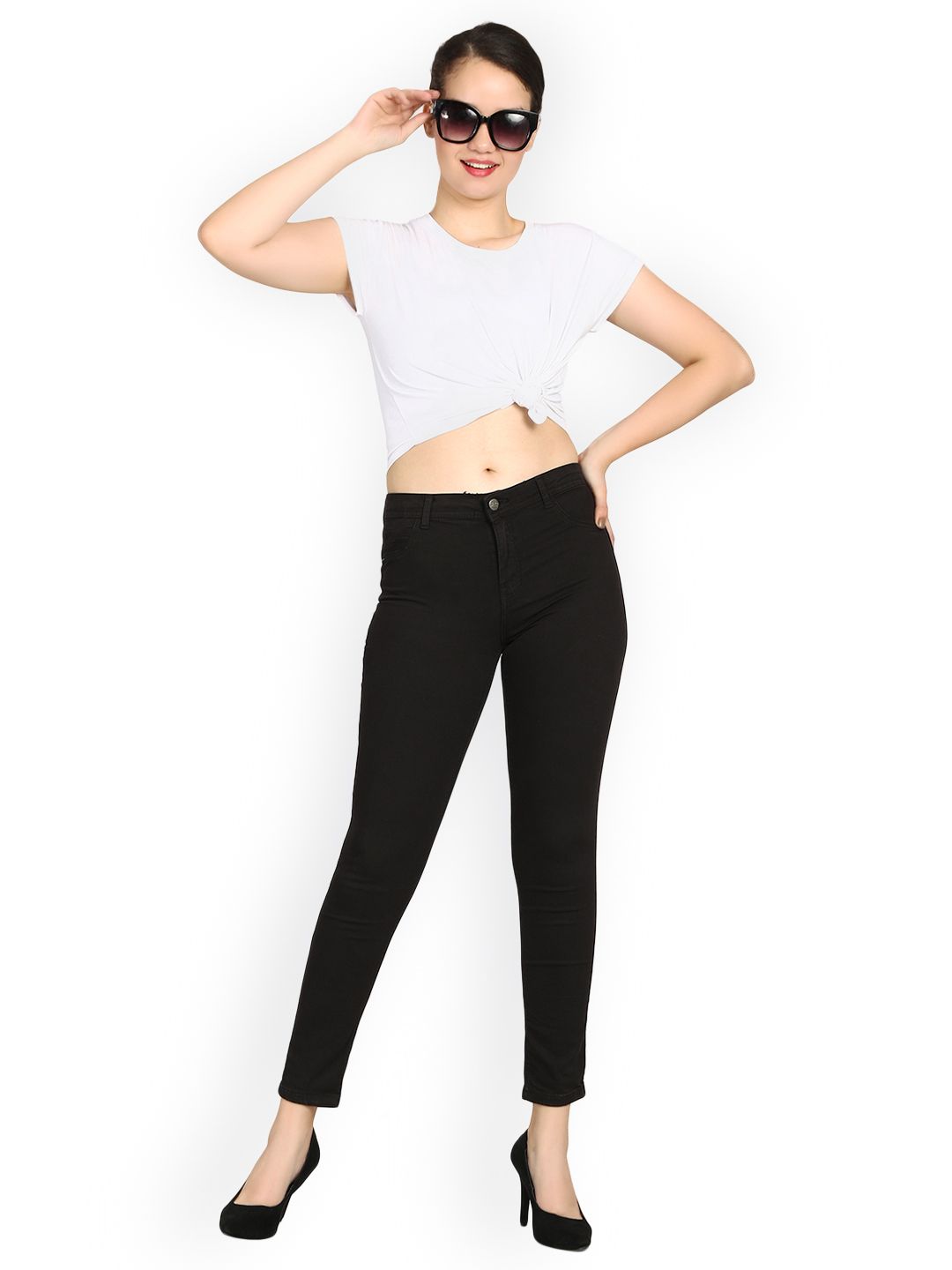 Kotty Women Black Skinny Fit High-Rise Slash Knee Jeans