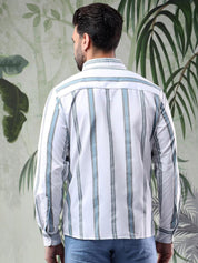 Kotty Men Spread Collar Vertical Striped Casual Shirt