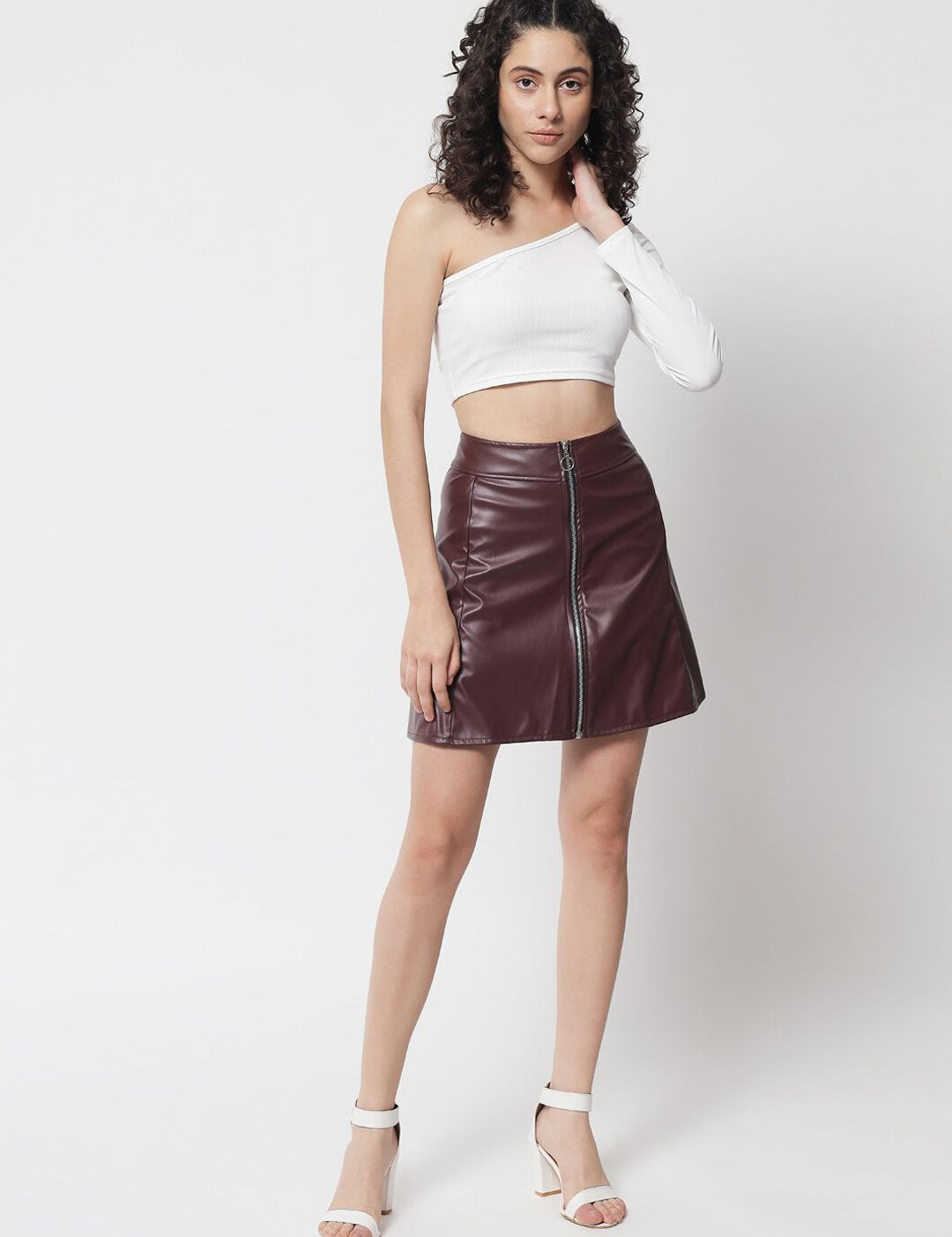 Kotty Women Brown Solid Above Knee Length A-Line Skirt