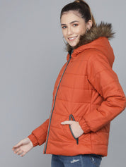 Kotty Women Orange Striped Lightweight Parka Jacket