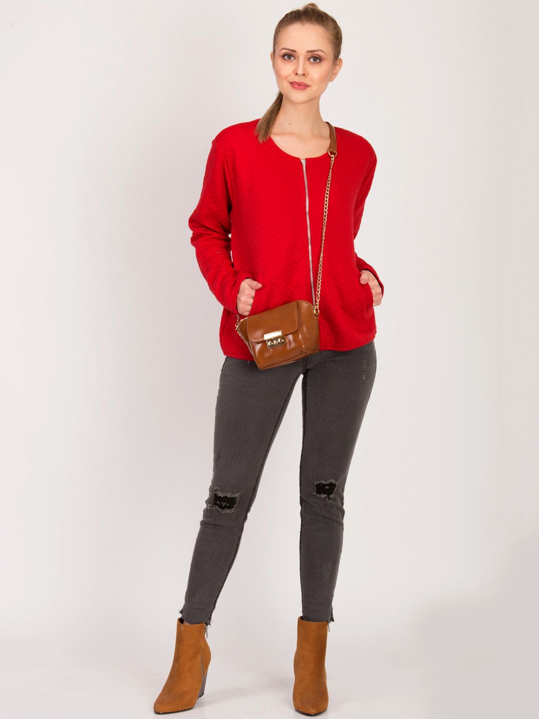 Kotty Women Red Self Design Tailored Jacket