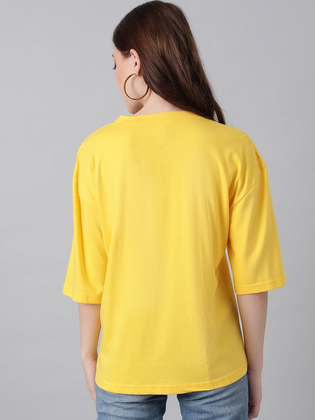 KOTTY Basics Typography Printed Drop-Shoulder Sleeves Oversized T-shirt