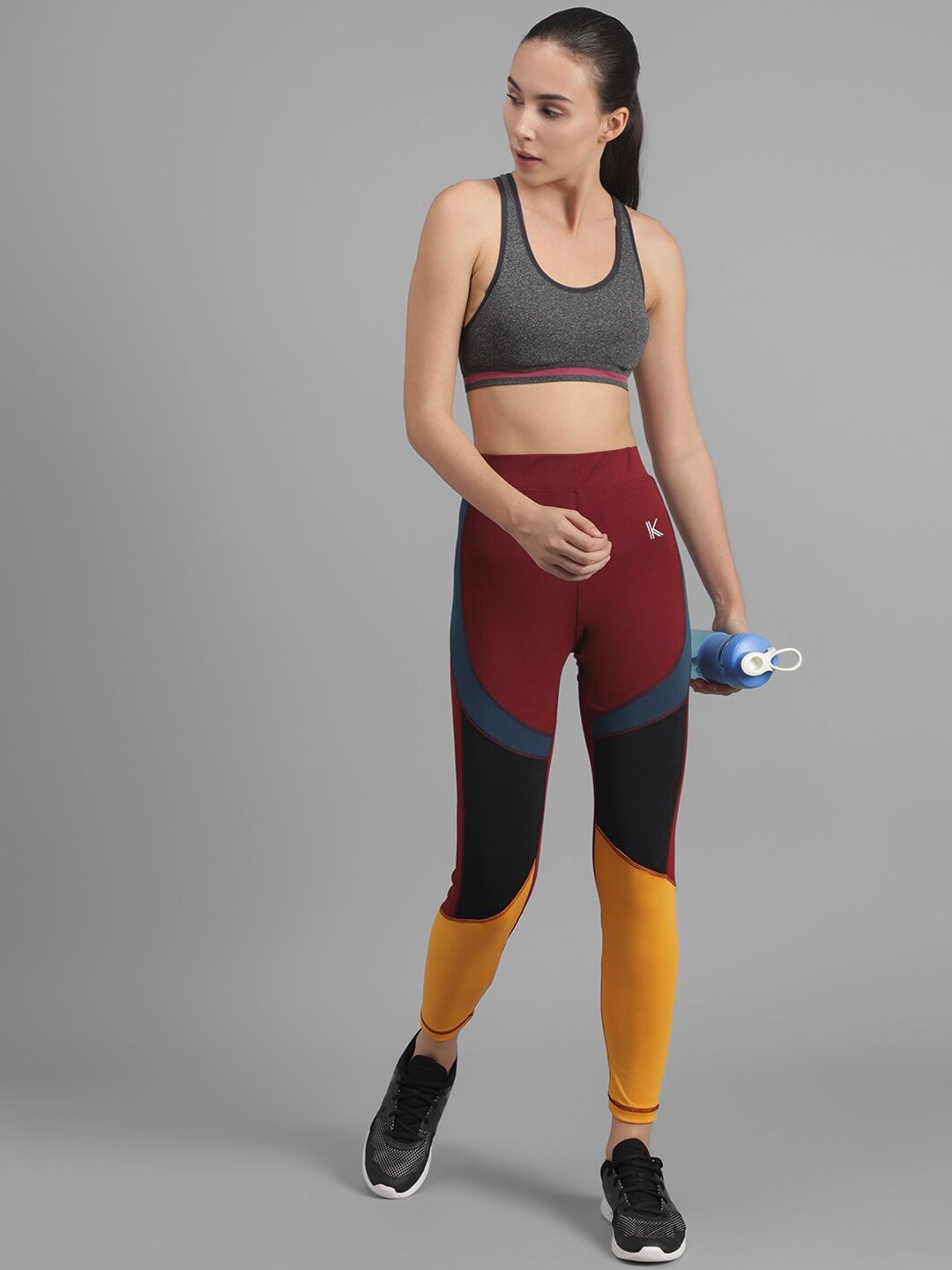 Kotty Women Yellow & Maroon Colourblocked Tights