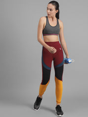 Kotty Women Yellow & Maroon Colourblocked Tights