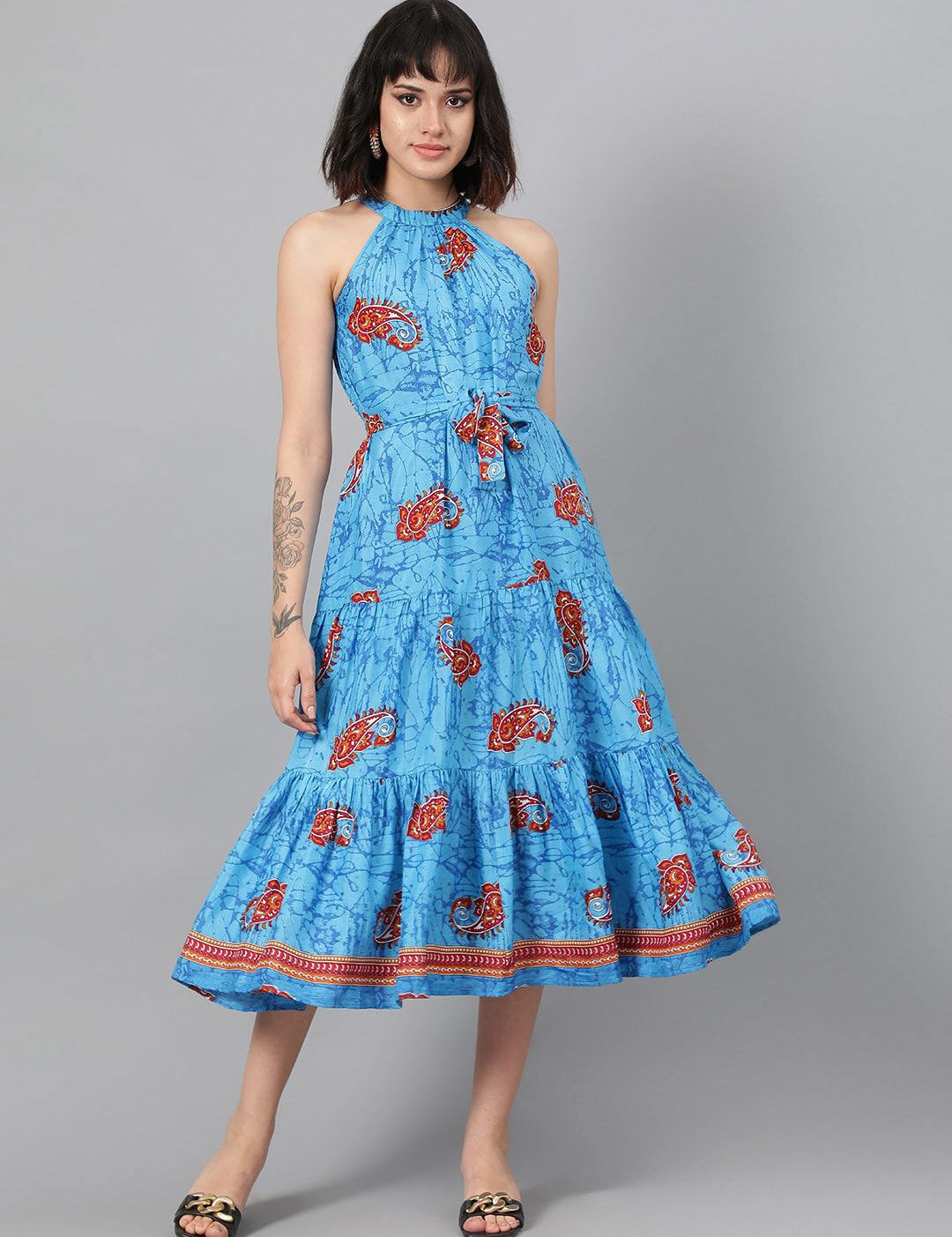 Kotty Multicoloured Floral Print Fit & Flare Midi Dress