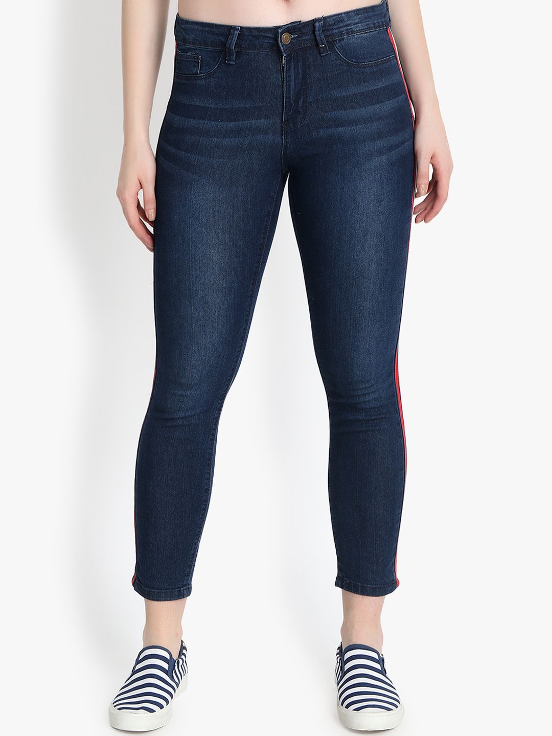 Kotty Women Blue Skinny Fit High-Rise Clean Look Cropped Jeans