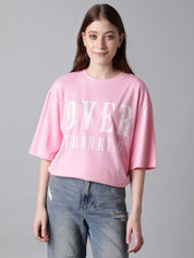 Kotty Typography Printed Drop-Shoulder Sleeves Oversized T-shirt