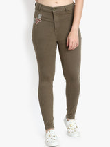 Kotty Women Olive Green Skinny Fit High-Rise Clean Look Jeans