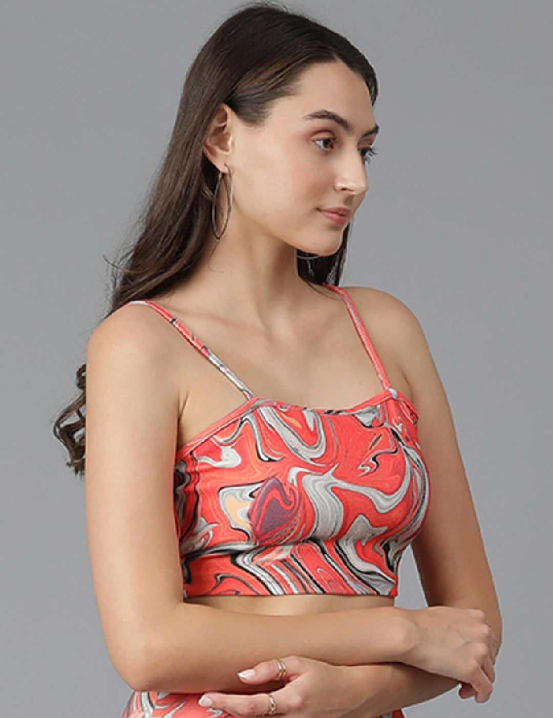 Kotty Printed Shoulder Straps Crop Top