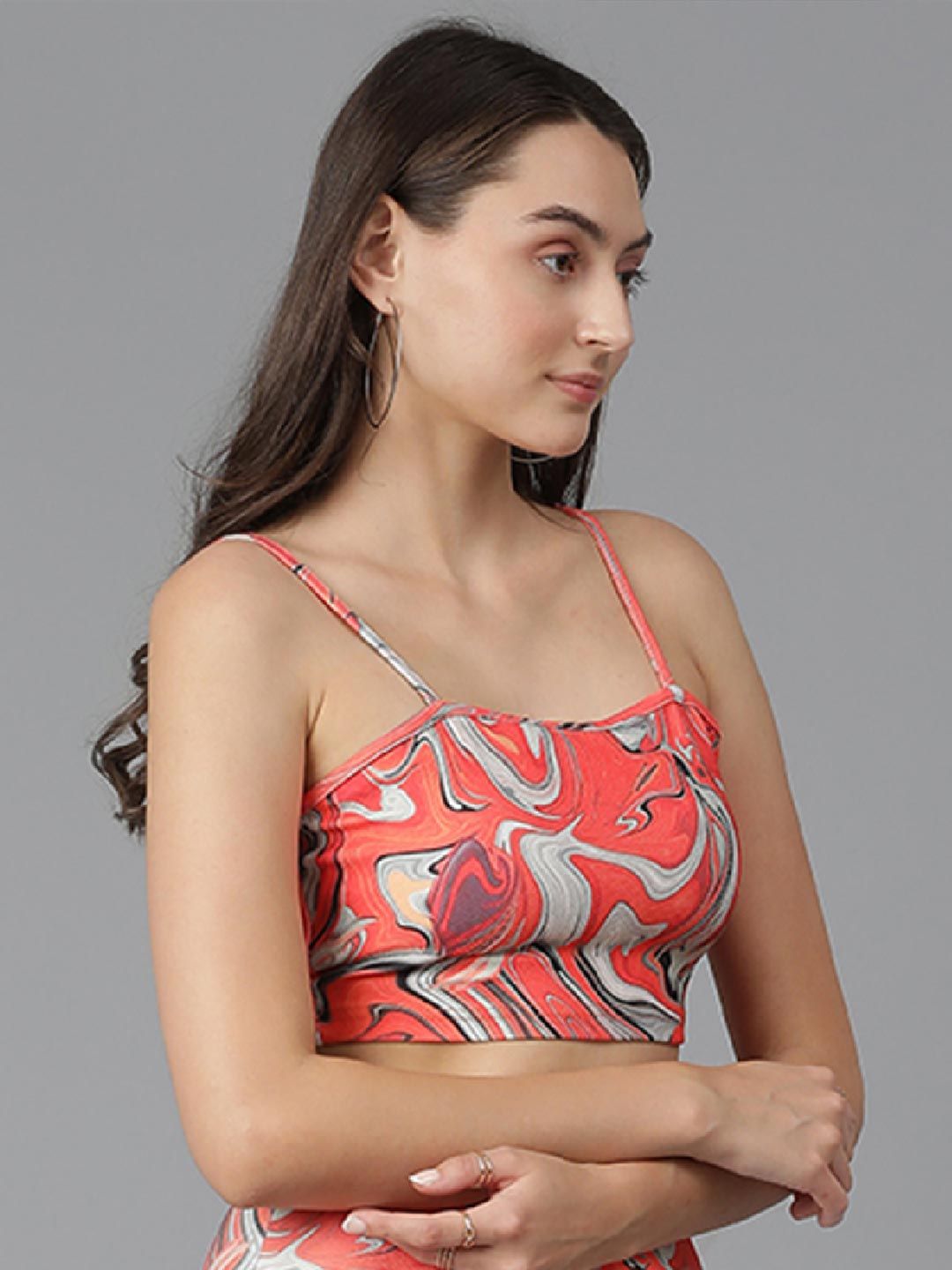 Kotty Printed Shoulder Straps Crop Top