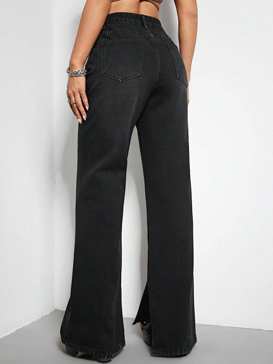 KOTTY Basics Women Black Jean Flared High-Rise Clean Look Stretchable Jeans