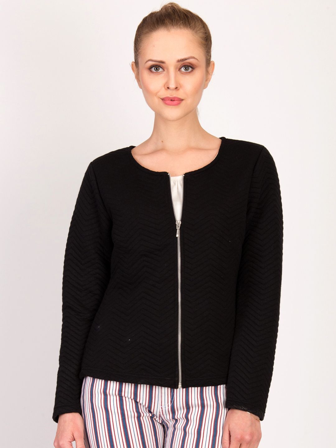 Kotty Women Black Self Design Tailored Jacket