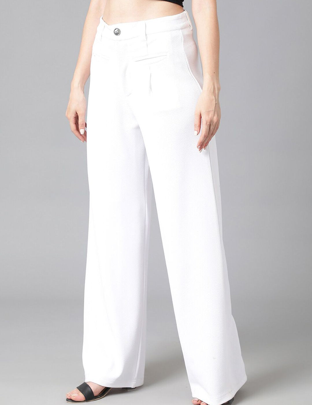 Kotty Women White Relaxed Straight Leg Straight Fit High-Rise Easy Wash Parallel Trousers