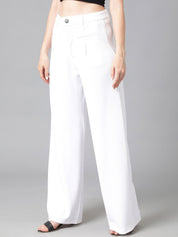 Kotty Women White Relaxed Straight Leg Straight Fit High-Rise Easy Wash Parallel Trousers