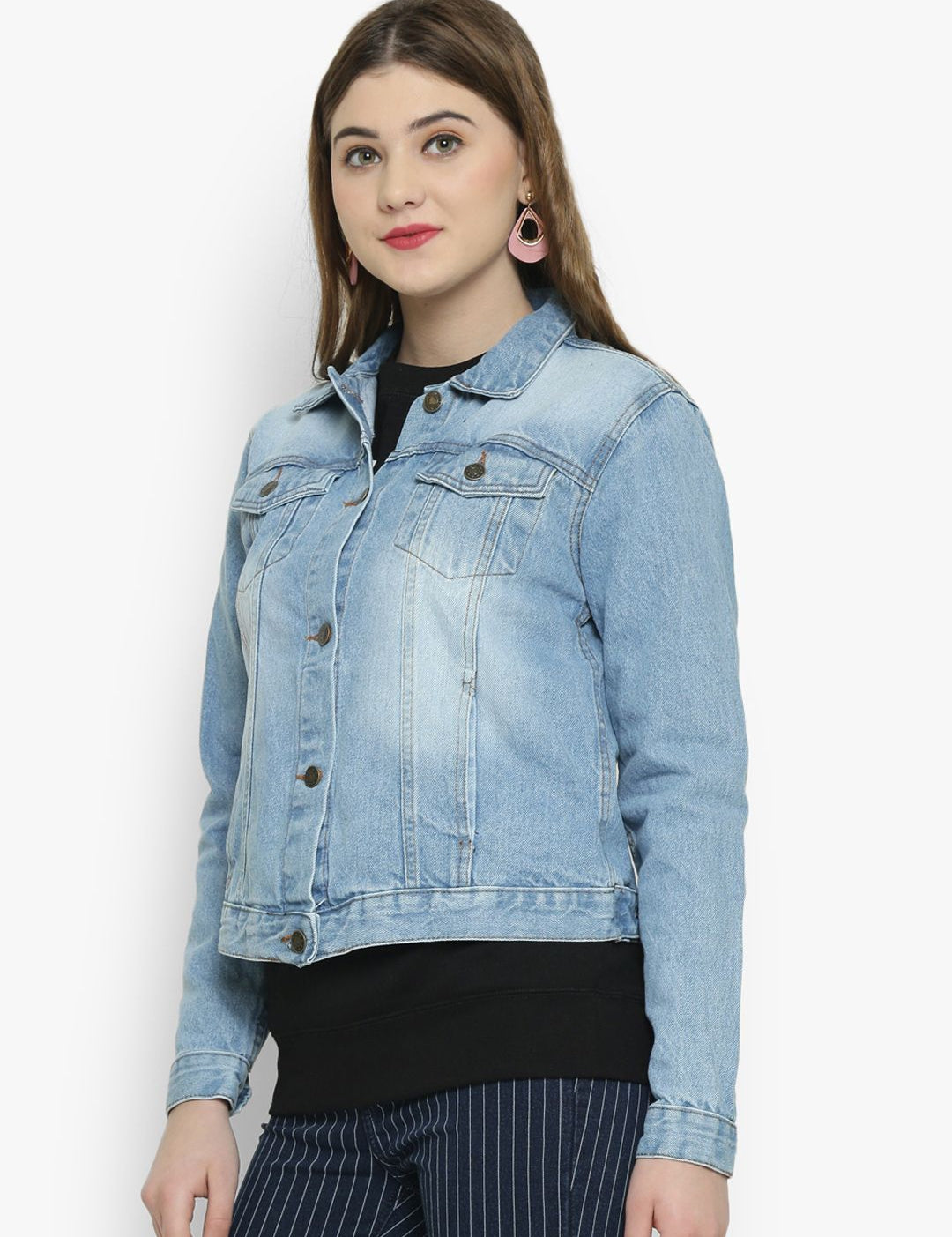 Kotty Women Blue Solid Denim Jacket