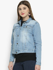 Kotty Women Blue Solid Denim Jacket