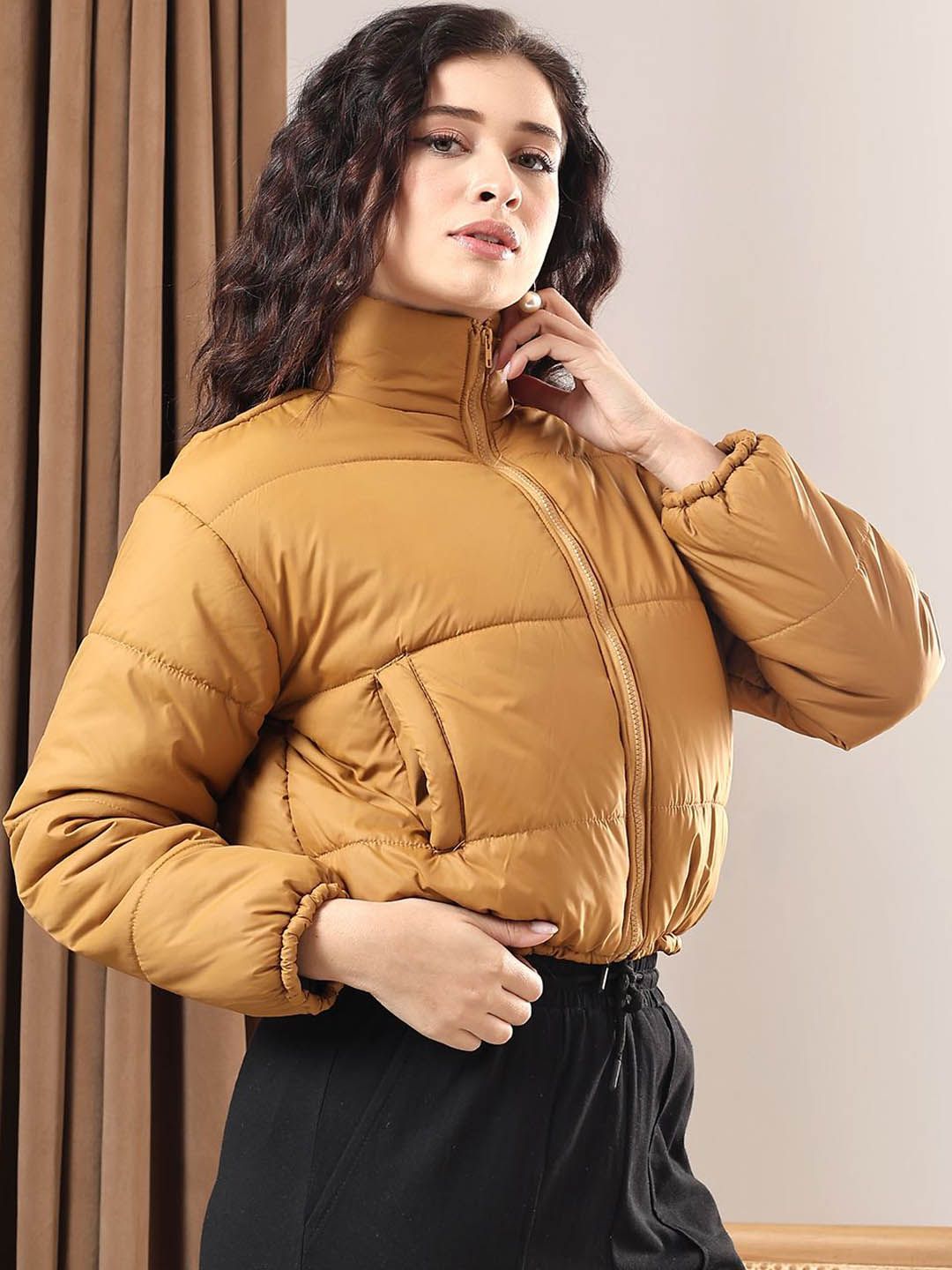 Kotty Women Mock Collar Solid Casual Puffer Insulator Jacket