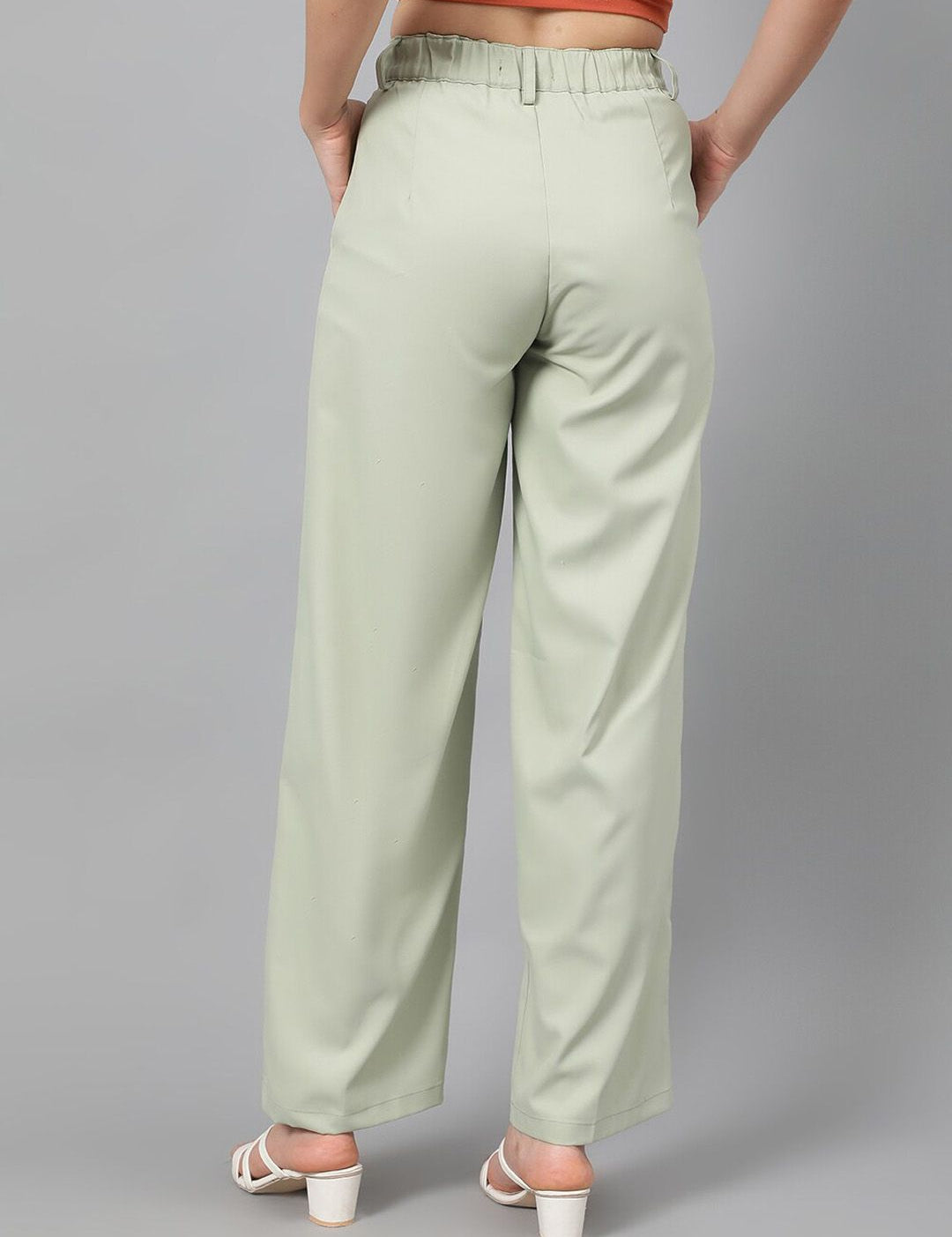 Kotty Women Green Relaxed Straight Leg Fit High-Rise Easy Wash Pleated Parallel Trousers